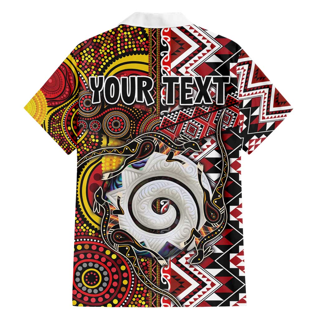 Personalised Aotearoa and Australia Together Family Matching Short Sleeve Bodycon Dress and Hawaiian Shirt Koru and Kangaroo - Taniko with Aboriginal Motif LT03 - Polynesian Pride