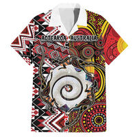 Personalised Aotearoa and Australia Together Family Matching Summer Maxi Dress and Hawaiian Shirt Koru and Kangaroo - Taniko with Aboriginal Motif LT03 Dad's Shirt - Short Sleeve Black - Polynesian Pride