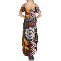 Personalised Aotearoa and Australia Together Family Matching Summer Maxi Dress and Hawaiian Shirt Koru and Kangaroo - Taniko with Aboriginal Motif LT03 - Polynesian Pride