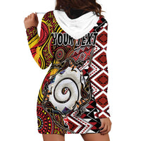Personalised Aotearoa and Australia Together Hoodie Dress Koru and Kangaroo - Taniko with Aboriginal Motif LT03 - Polynesian Pride