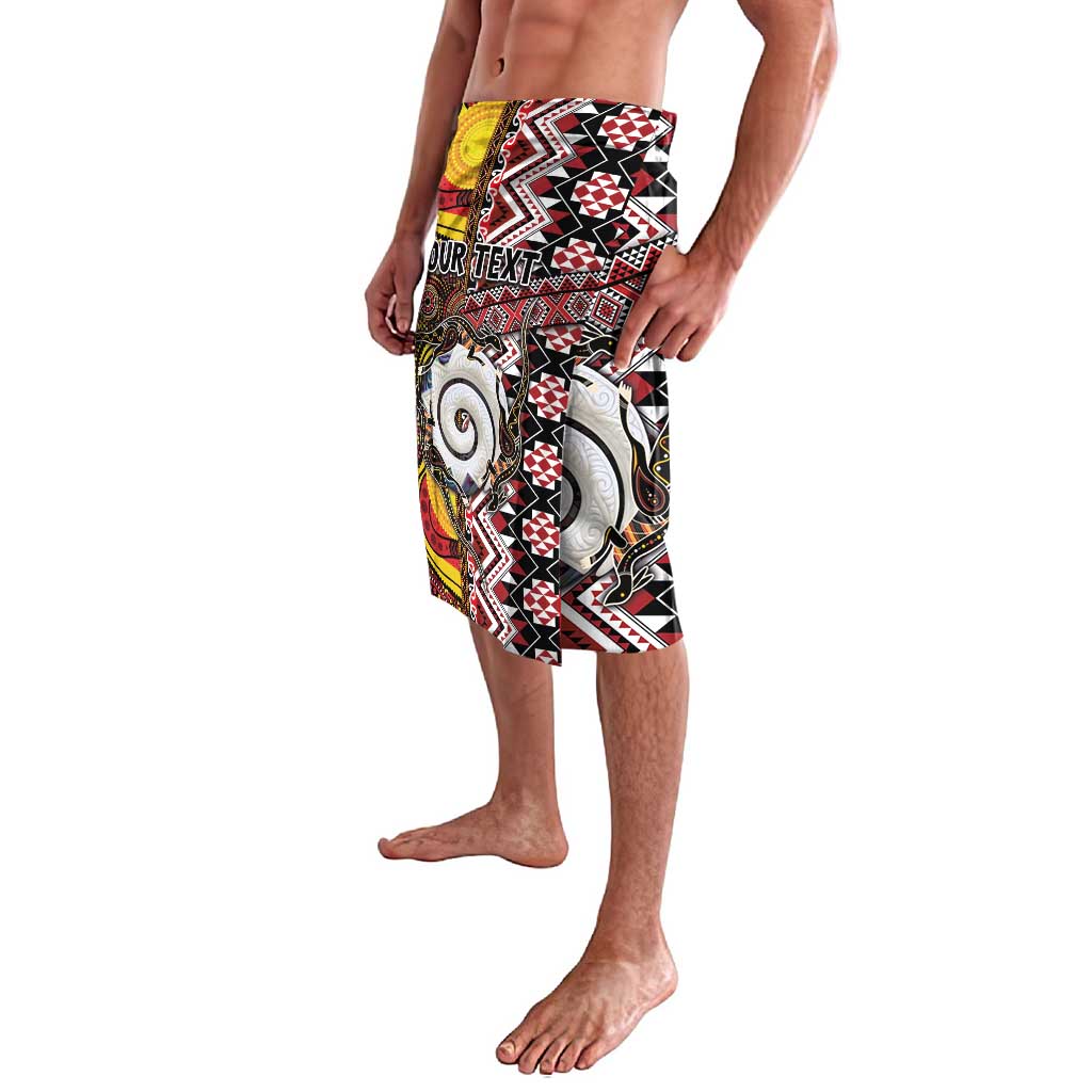 Personalised Aotearoa and Australia Together Lavalava Koru and Kangaroo - Taniko with Aboriginal Motif