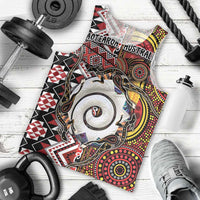 Personalised Aotearoa and Australia Together Men Tank Top Koru and Kangaroo - Taniko with Aboriginal Motif
