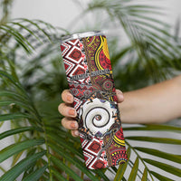 Personalised Aotearoa and Australia Together Skinny Tumbler Koru and Kangaroo - Taniko with Aboriginal Motif LT03 - Polynesian Pride