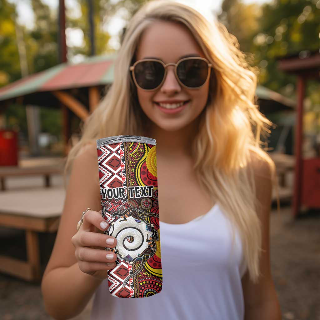 Personalised Aotearoa and Australia Together Skinny Tumbler Koru and Kangaroo - Taniko with Aboriginal Motif LT03 - Polynesian Pride