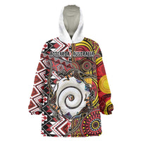 Personalised Aotearoa and Australia Together Wearable Blanket Hoodie Koru and Kangaroo - Taniko with Aboriginal Motif LT03 One Size Black - Polynesian Pride