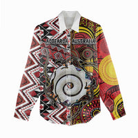 Personalised Aotearoa and Australia Together Women Casual Shirt Koru and Kangaroo - Taniko with Aboriginal Motif LT03 - Polynesian Pride