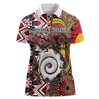 Personalised Aotearoa and Australia Together Women Polo Shirt Koru and Kangaroo - Taniko with Aboriginal Motif LT03 Female Black - Polynesian Pride