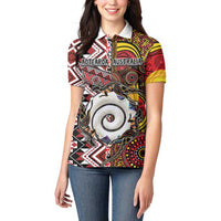 Personalised Aotearoa and Australia Together Women Polo Shirt Koru and Kangaroo - Taniko with Aboriginal Motif LT03 - Polynesian Pride