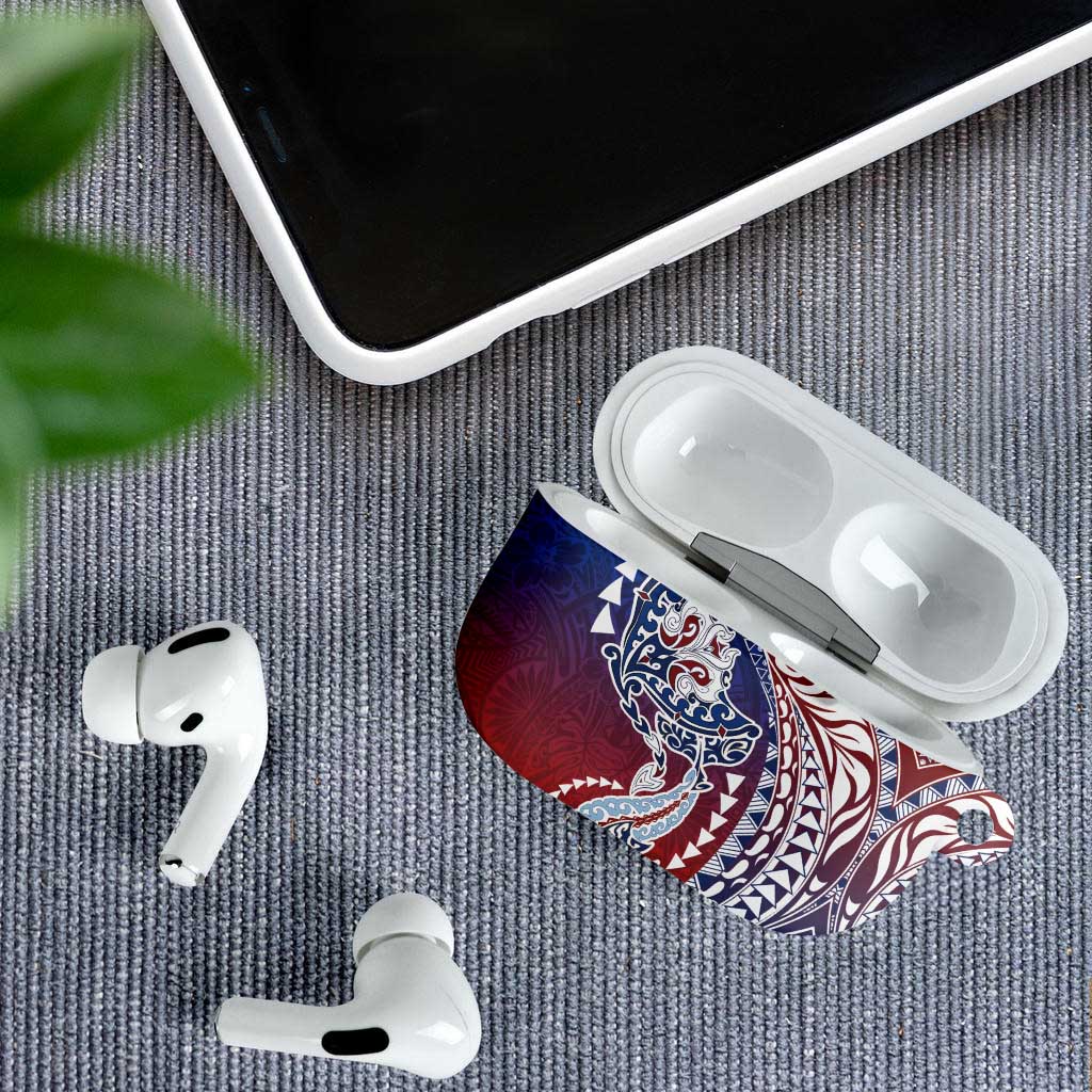 Hawaiian Manta Ray and Hammerhead Shark Tribal Tattoo AirPods Case with Polynesian Tribal Pattern Hawaii Flag Color LT03 - Polynesian Pride