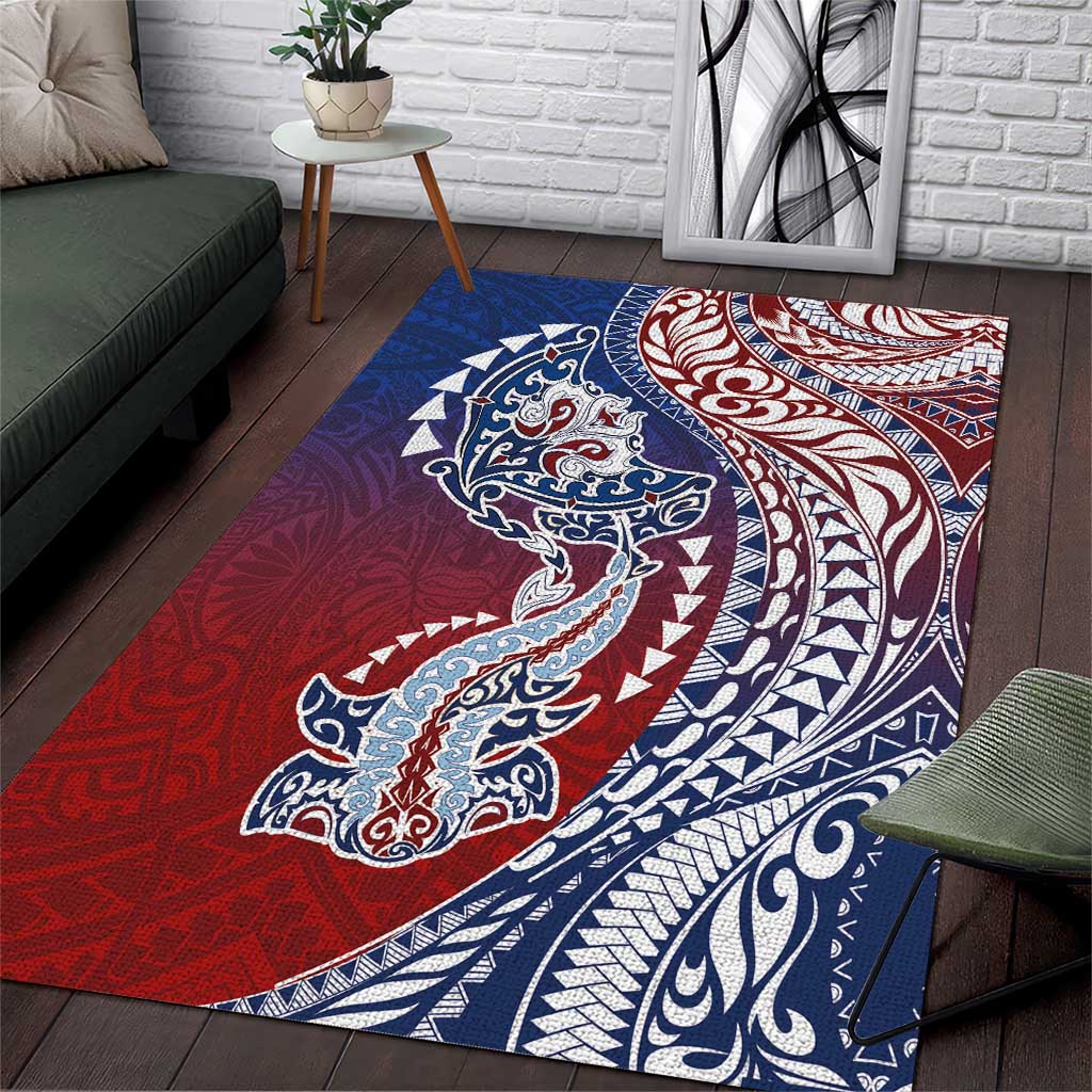 Hawaiian Manta Ray and Hammerhead Shark Tribal Tattoo Area Rug with Polynesian Tribal Pattern Hawaii Flag Color LT03 Multicolor - Polynesian Pride