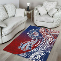 Hawaiian Manta Ray and Hammerhead Shark Tribal Tattoo Area Rug with Polynesian Tribal Pattern Hawaii Flag Color LT03 - Polynesian Pride