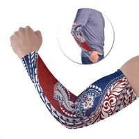 Hawaiian Manta Ray and Hammerhead Shark Tribal Tattoo Arm Sleeves with Polynesian Tribal Pattern Hawaii Flag Color LT03 Set of 2 Multicolor - Polynesian Pride