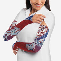 Hawaiian Manta Ray and Hammerhead Shark Tribal Tattoo Arm Sleeves with Polynesian Tribal Pattern Hawaii Flag Color LT03 - Polynesian Pride