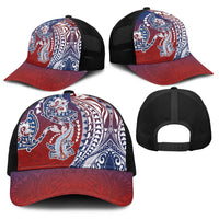 Hawaiian Manta Ray and Hammerhead Shark Tribal Tattoo Baseball Net Cap with Polynesian Tribal Pattern Hawaii Flag Color