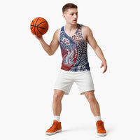 Hawaiian Manta Ray and Hammerhead Shark Tribal Tattoo Basketball Jersey with Polynesian Tribal Pattern Hawaii Flag Color LT03 - Polynesian Pride