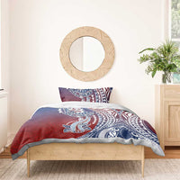 Hawaiian Manta Ray and Hammerhead Shark Tribal Tattoo Bedding Set with Polynesian Tribal Pattern Hawaii Flag Color