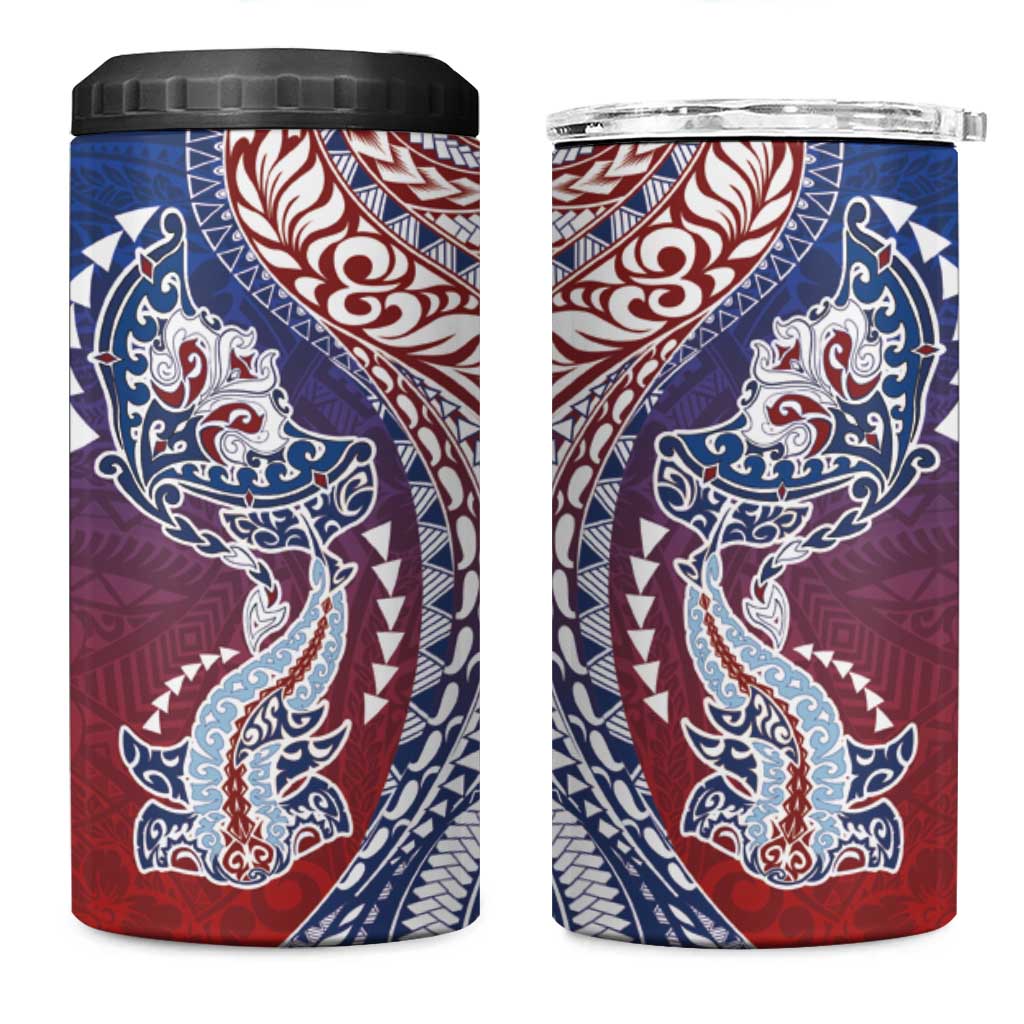 Hawaiian Manta Ray and Hammerhead Shark Tribal Tattoo 4 in 1 Can Cooler Tumbler with Polynesian Tribal Pattern Hawaii Flag Color LT03 One Size: 16 oz Multicolor - Polynesian Pride