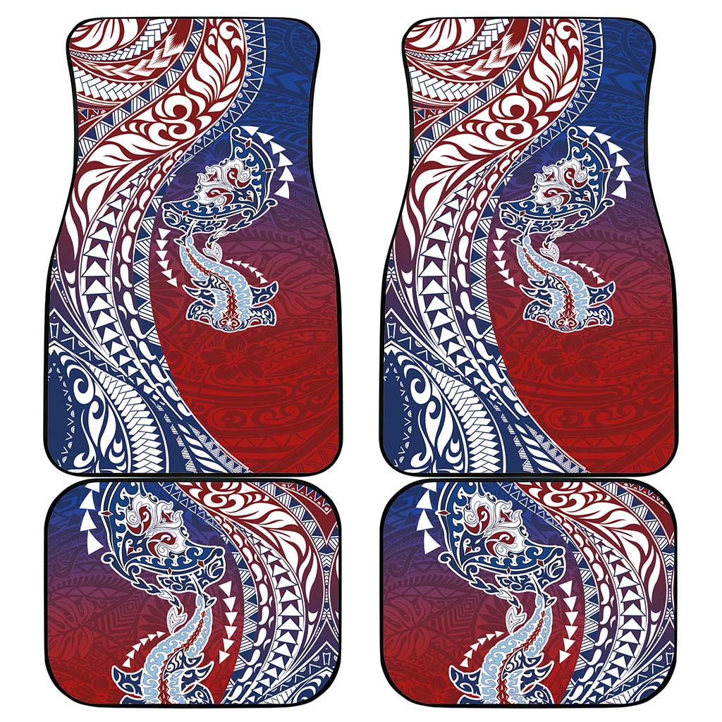 Hawaiian Manta Ray and Hammerhead Shark Tribal Tattoo Car Mats with Polynesian Tribal Pattern Hawaii Flag Color LT03 - Polynesian Pride