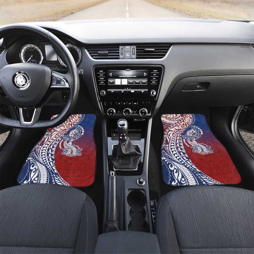 Hawaiian Manta Ray and Hammerhead Shark Tribal Tattoo Car Mats with Polynesian Tribal Pattern Hawaii Flag Color LT03 Set 2pcs - Front Multicolor - Polynesian Pride
