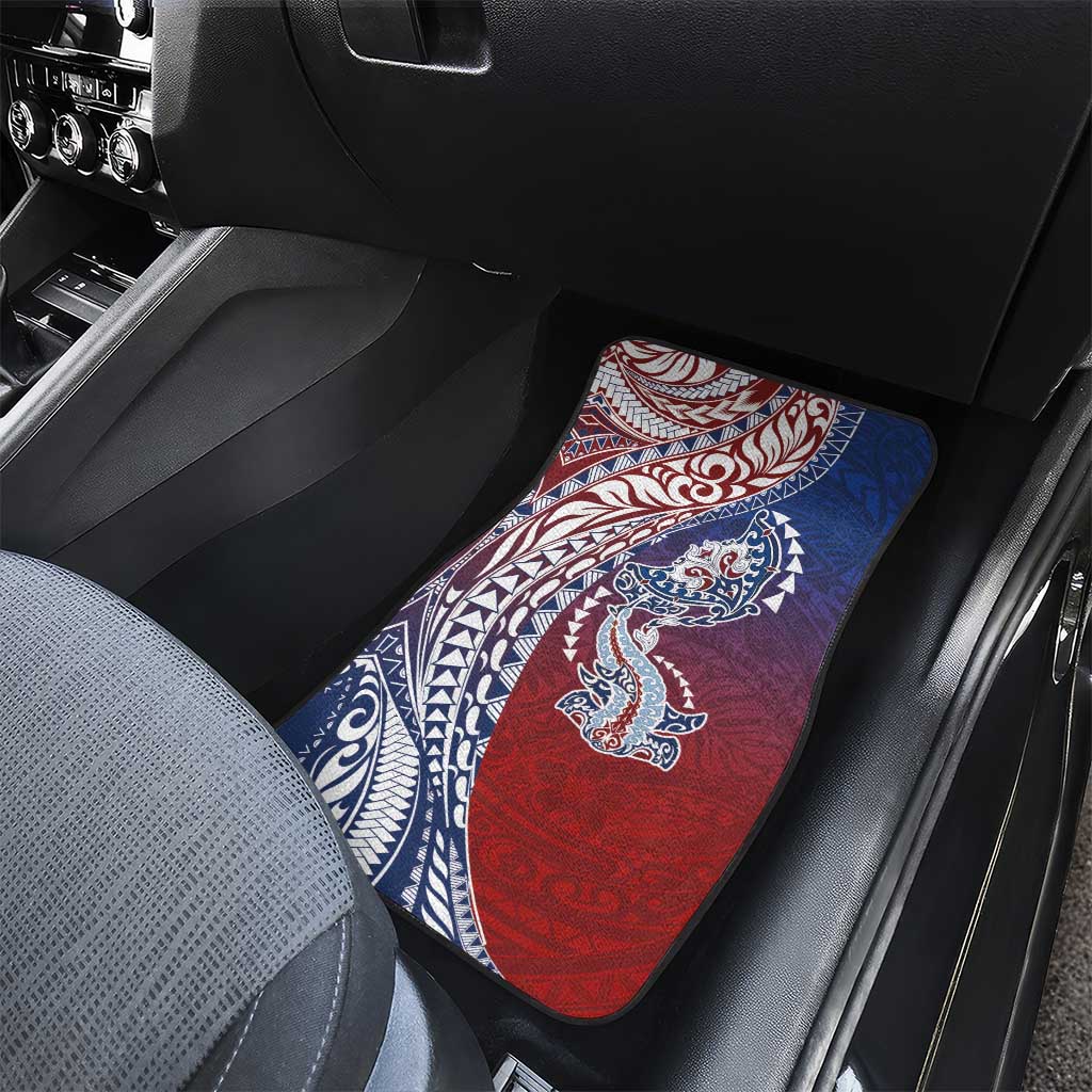 Hawaiian Manta Ray and Hammerhead Shark Tribal Tattoo Car Mats with Polynesian Tribal Pattern Hawaii Flag Color LT03 - Polynesian Pride
