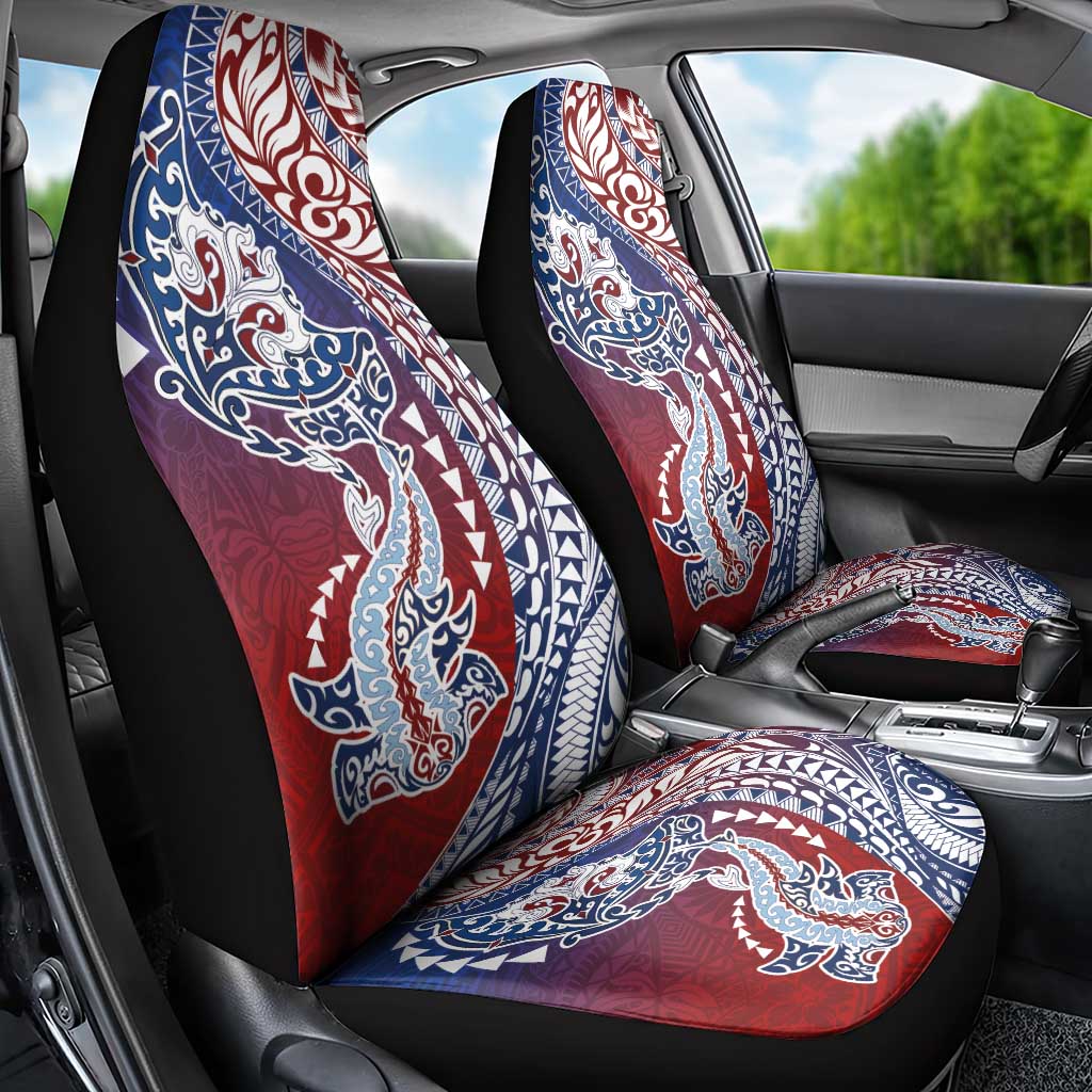 Hawaiian Manta Ray and Hammerhead Shark Tribal Tattoo Car Seat Cover with Polynesian Tribal Pattern Hawaii Flag Color LT03 - Polynesian Pride