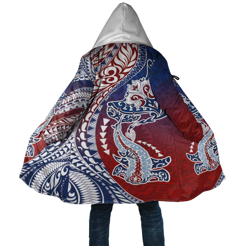 Hawaiian Manta Ray and Hammerhead Shark Tribal Tattoo Cloak with Polynesian Tribal Pattern Hawaii Flag Color LT03 Unisex Multicolor - Polynesian Pride