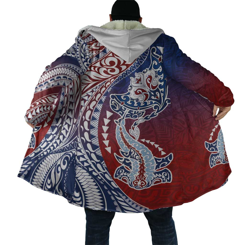 Hawaiian Manta Ray and Hammerhead Shark Tribal Tattoo Cloak with Polynesian Tribal Pattern Hawaii Flag Color LT03 - Polynesian Pride
