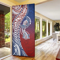 Hawaiian Manta Ray and Hammerhead Shark Tribal Tattoo Door Cover with Polynesian Tribal Pattern Hawaii Flag Color LT03 - Polynesian Pride