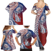 Hawaiian Manta Ray and Hammerhead Shark Tribal Tattoo Family Matching Summer Maxi Dress and Hawaiian Shirt with Polynesian Tribal Pattern Hawaii Flag Color LT03 - Polynesian Pride