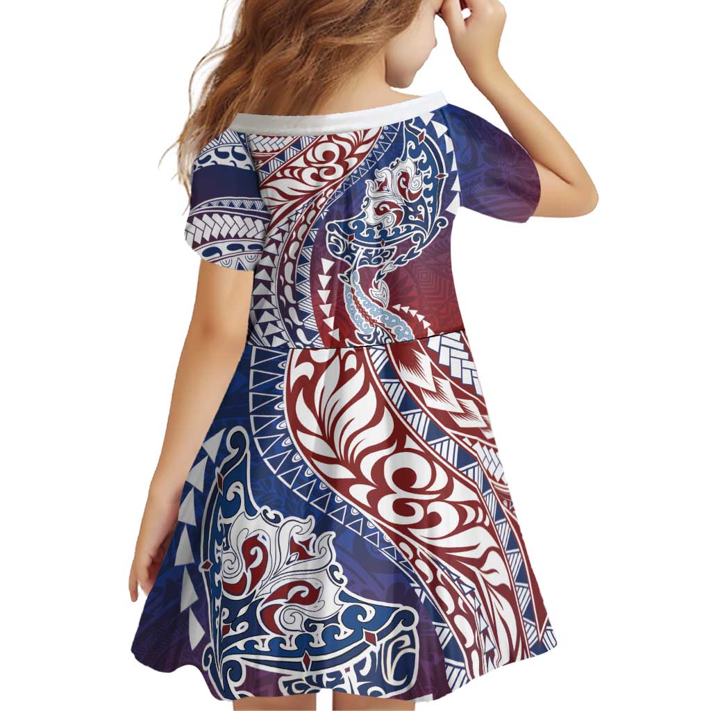 Hawaiian Manta Ray and Hammerhead Shark Tribal Tattoo Family Matching Tank Maxi Dress and Hawaiian Shirt with Polynesian Tribal Pattern Hawaii Flag Color LT03 - Polynesian Pride