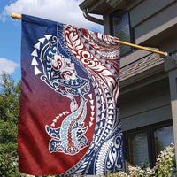 Hawaiian Manta Ray and Hammerhead Shark Tribal Tattoo Garden Flag with Polynesian Tribal Pattern Hawaii Flag Color LT03 - Polynesian Pride
