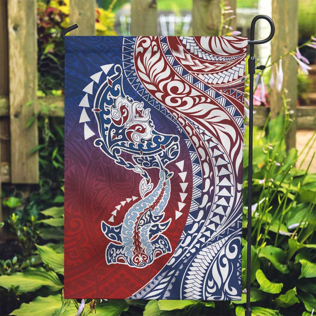 Hawaiian Manta Ray and Hammerhead Shark Tribal Tattoo Garden Flag with Polynesian Tribal Pattern Hawaii Flag Color LT03 Garden Flag Multicolor - Polynesian Pride