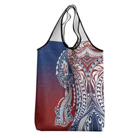 Hawaiian Manta Ray and Hammerhead Shark Tribal Tattoo Grocery Bag with Polynesian Tribal Pattern Hawaii Flag Color LT03 - Polynesian Pride