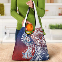 Hawaiian Manta Ray and Hammerhead Shark Tribal Tattoo Grocery Bag with Polynesian Tribal Pattern Hawaii Flag Color LT03 - Polynesian Pride