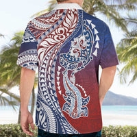 Hawaiian Manta Ray and Hammerhead Shark Tribal Tattoo Hawaiian Shirt with Polynesian Tribal Pattern Hawaii Flag Color LT03 - Polynesian Pride