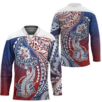 Hawaiian Manta Ray and Hammerhead Shark Tribal Tattoo Hockey Jersey with Polynesian Tribal Pattern Hawaii Flag Color LT03 - Polynesian Pride
