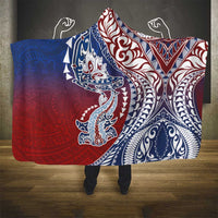 Hawaiian Manta Ray and Hammerhead Shark Tribal Tattoo Hooded Blanket with Polynesian Tribal Pattern Hawaii Flag Color LT03 - Polynesian Pride