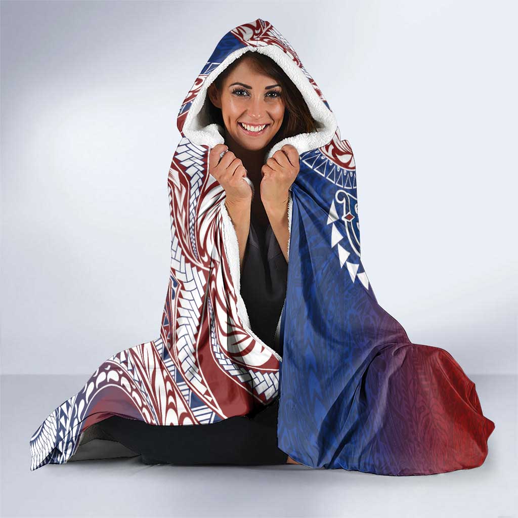 Hawaiian Manta Ray and Hammerhead Shark Tribal Tattoo Hooded Blanket with Polynesian Tribal Pattern Hawaii Flag Color LT03 - Polynesian Pride