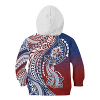 Hawaiian Manta Ray and Hammerhead Shark Tribal Tattoo Kid Hoodie with Polynesian Tribal Pattern Hawaii Flag Color LT03 - Polynesian Pride