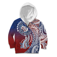 Hawaiian Manta Ray and Hammerhead Shark Tribal Tattoo Kid Hoodie with Polynesian Tribal Pattern Hawaii Flag Color LT03 Zip Hoodie Multicolor - Polynesian Pride