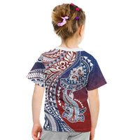 Hawaiian Manta Ray and Hammerhead Shark Tribal Tattoo Kid T Shirt with Polynesian Tribal Pattern Hawaii Flag Color LT03 - Polynesian Pride