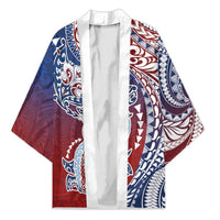 Hawaiian Manta Ray and Hammerhead Shark Tribal Tattoo Kimono with Polynesian Tribal Pattern Hawaii Flag Color LT03 Unisex Multicolor - Polynesian Pride