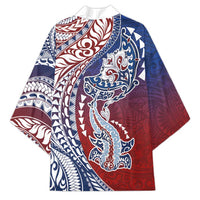 Hawaiian Manta Ray and Hammerhead Shark Tribal Tattoo Kimono with Polynesian Tribal Pattern Hawaii Flag Color LT03 - Polynesian Pride
