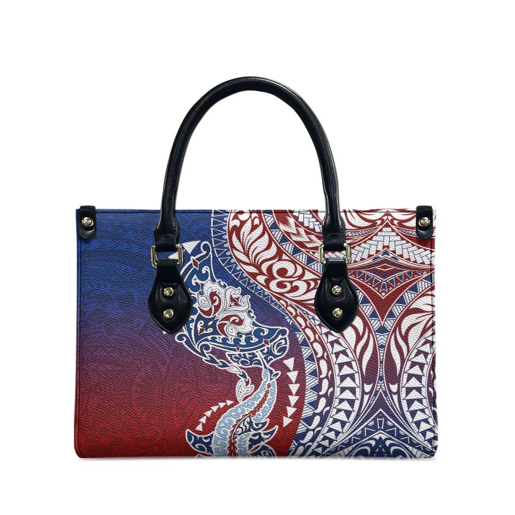 Hawaiian Manta Ray and Hammerhead Shark Tribal Tattoo Leather Bag with Polynesian Tribal Pattern Hawaii Flag Color LT03 - Polynesian Pride
