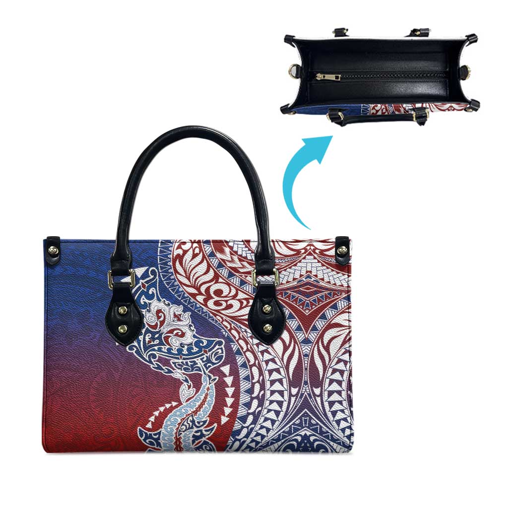 Hawaiian Manta Ray and Hammerhead Shark Tribal Tattoo Leather Bag with Polynesian Tribal Pattern Hawaii Flag Color LT03 - Polynesian Pride
