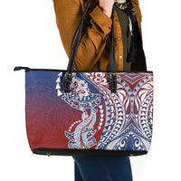 Hawaiian Manta Ray and Hammerhead Shark Tribal Tattoo Leather Tote Bag with Polynesian Tribal Pattern Hawaii Flag Color LT03 - Polynesian Pride
