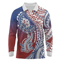 Hawaiian Manta Ray and Hammerhead Shark Tribal Tattoo Long Sleeve Polo Shirt with Polynesian Tribal Pattern Hawaii Flag Color LT03 Multicolor - Polynesian Pride