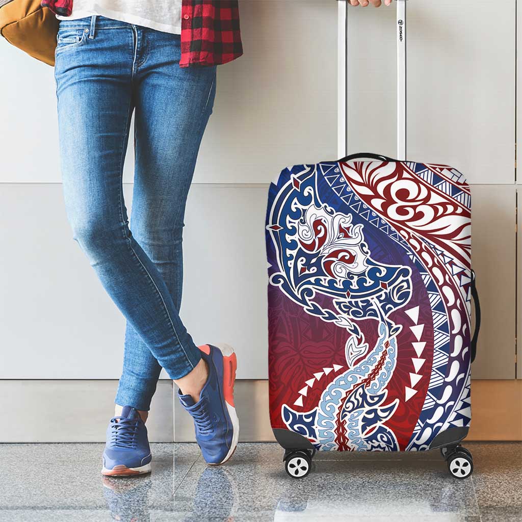 Hawaiian Manta Ray and Hammerhead Shark Tribal Tattoo Luggage Cover with Polynesian Tribal Pattern Hawaii Flag Color LT03 - Polynesian Pride