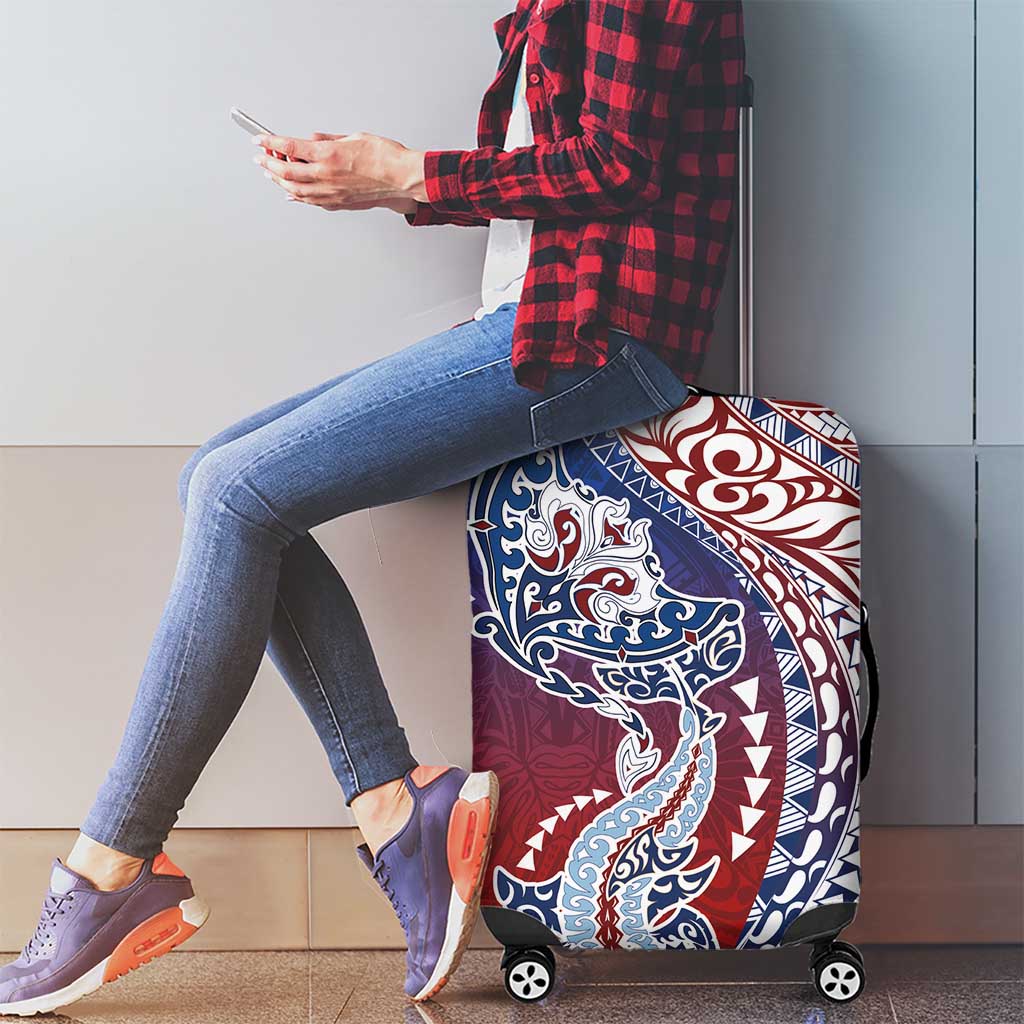 Hawaiian Manta Ray and Hammerhead Shark Tribal Tattoo Luggage Cover with Polynesian Tribal Pattern Hawaii Flag Color LT03 - Polynesian Pride