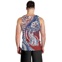 Hawaiian Manta Ray and Hammerhead Shark Tribal Tattoo Men Tank Top with Polynesian Tribal Pattern Hawaii Flag Color LT03 - Polynesian Pride